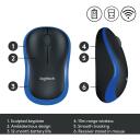 Logitech USB optinė pelė M185/MĖLYNA 910-002239, 1000DPI, 3 mygtukai, 10m belaidžio ry&scaron;io diapazonas, AA baterija, ergonomi&scaron;ka