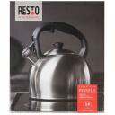 Resto Чайник 90602, Объем 3 L, Высота 235 мм, Ширина 185 мм, Глубина 185 мм, Цвет ручки Черный, Цвет корпуса Нержавеющая сталь