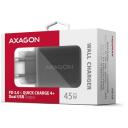 Axagon sieninis įkroviklis ACU-PQ45 45W, 2xUSB-A, 1xUSB-C, 100-240V, QC4+, PD3.0, juodas, energijos apsauga