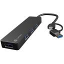 Natec USB-C 3.0 keskpunkt MAYFLY NHU-2023, 4 USB 3.0 porti, 5000 Mbit/s, 0.15 m kaabel, must