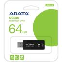 Adata USB zibatmiņa UC320-64G-RBK/BK 64GB, USB 3.2 Gen 1, bez vāciņa, melna, 1 gab.