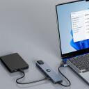 Hawk USB centrmezgls HW-HUB801, 8 porti, 4K HDMI, 2xUSB-A 5Gb/s, Gigabit Ethernet 1000Mb/s, 100W Power Delivery