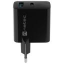 Natec Lādētājs NUC-2143, 45W, 1x USB-A, 1x USB-C, melns, 110-240V, 50/60Hz, 3A, 20V, 5V, ātrā uzlāde