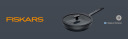 Cepšanas panna ar vāku, FISKARS 1075530, 28 cm, alumīnijs, melna, keramikas nepiedegošais pārklājums