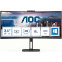 AOC LED monitorius CU34V5CW/BK, 3440 x 1440, 100 Hz, 4 ms, HDMI prievadai 1, USB-C 65W, USB centras, web kamera, VESA 100 x 100