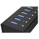 Raidsonic USB centrmezgls IB-AC618, 7x USB 3.0, AC 120/230 V, melns, alumīnijs