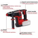 Bezvadu rotējo&scaron;ais āmurs TP-HD 18/26 Li BL, EINHELL, 4514265, 4 funkcijas, 2.6 J, 26 mm betona urb&scaron;anai