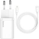 Baseus Super Si Ātrā Lādētājs 1C 20W TZCCSUP-B02, AC 100-240V, 1m, USB-C uz Lightning, 20W Max, PVC