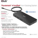 Club3D dokstacija CSV-1581, Thunderbolt 4, 3x Thunderbolt 4, 3x USB 2.0, 1x RJ-45, 140 W, 1000 Mbit/s, melna
