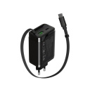 Kompaktne seinalaadija integreeritud USB C kaabliga 65 W koguvõimsusega 1×PD ja 1×QC kiirlaadimisportiga OnCharge 65RC Build In Cable EU Must CNS-CURC65ACB CANYON