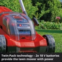 Bezvadu zāles pļāvējs RASARRO 36/38, EINHELL, 3413180, 2x4 Ah akumulatori, 38 cm griešanas platums, 450 m² zālienam