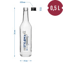 Butelka 0,5 L ar vāciņu un apdruku Destylowana - 4 gab. BROWIN 631423, 500 ml, stikls