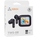 Sbox Bezvadu austiņas EB-TWS08-B, 121dB, 32&Omega;, Bluetooth, 20Hz-20KHz, skārienjutīgs displejs
