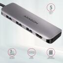 Axagon USB keskjaam HMC-HCR3A, 3x USB 3.2, 1x HDMI, 1x SD, 1x microSD, 20 cm kaabel, alumiiniumkorpus