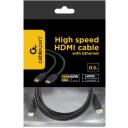 Gembird HDMI kabelis 0.5m CC-HDMI4-0.5M, 4K UHD 60Hz, 10 Gbit/s, 3D, Juodas