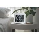 Muse sienas pulkstenis ar modinātāju M-090 WMC, balts, liels LCD displejs, iek&scaron;telpu temperatūra un mitrums, kalendārs