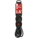 Emos Pikendus PC1321R, 1,5m, 3&times;2P+PE, 3680W, PVC, l&uuml;litiga, must, laste kaitse