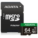 Adata microSDXC UD64GUI3V30A2SP-RA1 64GB 160MB/s skaitymo, 140MB/s ra&scaron;ymo, U3, V30, A2, atsparus vandeniui, atsparus smūgiams