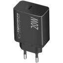 Esperanza Lādētājs EZC104K, 20W, melns, 100-240V, 50-60Hz, 1xUSB-C, ātrā uzlāde, pārkar&scaron;anas aizsardzība