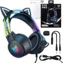 Onikuma žaidimų ausinės X15 PRO Cat Black, 50mm, 15&Omega;, 102dB, 2m, USB + 3.5mm, ergonomi&scaron;kos, RGB ap&scaron;vietimas