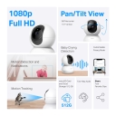 TP-Link Tapo TC70 pan/tilt Wi-Fi namų saugumo kamera 1080p Full HD 360&deg; horizontalus 114&deg; vertikalus pasukimas judesio aptikimas naktinis matymas dvikryptis garsas microSD iki 512 GB privatumo režimas baltas
