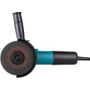 Makita 9558HNRZ угловая шлифовальная машина 840 Вт 125 мм 11 000 об/мин механический редуктор защита от случайного включения боковая рукоять блокировка шпинделя двойная изоляция чёрно-синий