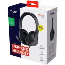 Trust ausinės 25462, 40 mm, 20 - 20000 Hz, USB Type-C/USB Type-A, triuk&scaron;mo slopinimo mikrofonas, reguliuojama galvos juosta, juoda