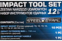 Smūginių įrankių rinkinys, Forsage, F-4122-5, 12 dalių, 1/2" (6-kampės) galvutės, 10-24 mm, su smūginiu raktu ir prailgintuvu