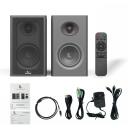 Laudberg XS1B grāmatu plaukta skaļruņi, 80W, melna, 4 collu zemfrekvences, 1 collu augstfrekvences, Bluetooth 5.3, RCA, USB DAC