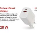 Emos Универсальное USB настенное зарядное устройство GaN V02G20, 20 Вт, 100-240 В, 2xUSB, быстрая зарядка, защита от перегрузки