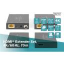 Digitus HDMI papla&scaron;inā&scaron;anas komplekts, DS-55506, 4K/60Hz, 70 m, video/audio/infrasarkanais papla&scaron;inātājs, vadu savienojums