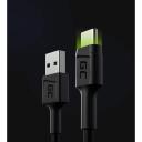 Green Cell KABGC06 USB kabelis, 1.2 m, USB A uz USB C, 480 Mbit/s, melns, zaļ&scaron; apgaismojums, 1 gab.