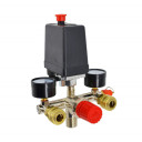 Gaisa kompresora spiediena regulators ar slēdzi, 2 ātrās savienojuma, 2 spiediena mērītāji, 230V, 3/4", AW10210, AWTOOLS