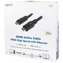 Logilink HDMI kabelis, CHA0020, 20 m, aktīvs, HDMI A tips vīrie&scaron;u, melns, 4K atbalsts, apzeltīti kontakti
