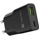 Natec Laadija NUC-2377, 20W, 1x USB-A, 1x USB-C, 110-240V, 3A, 50-60Hz, kiire laadimine, PPS, GaN