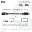 Club3D HDMI кабель CAC-1372, 2 м, 48 Гбит/с, 10K 120Hz, 3D, золотые контакты, черный