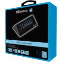 Sandberg USB centras 133-82, 6xUSB 3.0 A, 1xUSB A įkrovimui 2,4A, 230V AC, 12V/3A, 7 prievadai