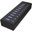 Raidsonic USB centrmezgls IB-AC6110, 10x USB 3.0, AC 120/230 V, melns, alumīnija korpuss, Plug & Play