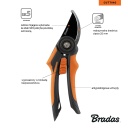 Dārza šķēres ar apgriešanas asmeni, BRADAS, KT-V1026, SK5 tērauds, drošības slēdzis, 20mm griešanas diametrs