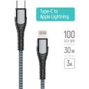 Colorway USB-C kabelis - Apple Lightning CW-CBPDCL033-GR, 1m, 3A, ātrā uzlāde, nylon, bez sapī&scaron;anās