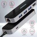 Axagon USB keskjaam HMC-6GL 3x USB 3.2, 1x USB-C, 1x HDMI, 1x RJ-45, 5Gb/s, 100W PD, 110 x 35 x 13 mm