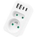 Maclean sadalītājs MCE249 F/W, 100-240VAC, 50-60Hz, 2x kontaktligzda, 2xUSB-A, 2xUSB-C PD 20W, 6A, 16A, balts