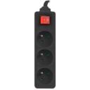 Lanberg pikendus PS1-03E-0300-BK, 3xCEE 7/5, 3 m, 2500 W, laste kaitse, must