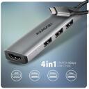 Axagon USB keskjaam HMC-H3A 3x USB-A 480Mbps, 1x USB-A 5Gbps, 1x HDMI, 4K/30Hz, toitekaabel 0.15m