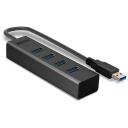 Lindy USB centras 43324 4x USB 3.0, 5Gbps, pilkas spalvos, integruotas kabelis