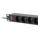 Lanberg pikendus PDU PDU-09E-0300-BK, 3m, 9x230V, 16A, 1U, must, l&uuml;liti, &uuml;lekoormuse kaitse