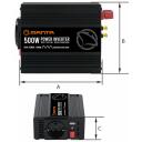 Manta MPI500M keitiklis, 500W, 1000W, 12V arba 24V į 230V, USB DC 5V 2.1A, modifikuota sinusinė banga, apsauga