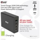 Club3D зарядное устройство CAC-1906 132W, 3 USB Type-C, 1 USB Type-A, 100-240V, PD 3.0, защита от перегрузки и короткого замыкания
