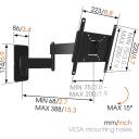 Vogels Sienas stiprinājums MA2040-A1, 19-40", 15 kg, Pilna kustība, Melns