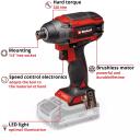 Einhell Juhtmeta l&ouml;&ouml;ktrell TP-CI 18/220 Li BL - Solo 4510085, 220 Nm, 0-2800 RPM, harjadeta mootor, LED tuli
